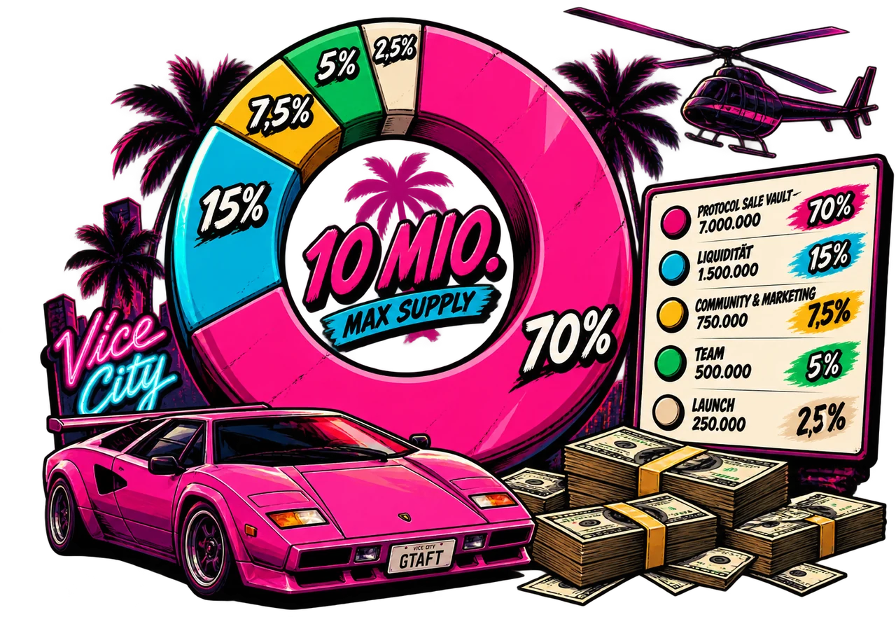 Verteilung der 10 Millionen GTA als Ringdiagramm im Vice-City-Comic-Look
